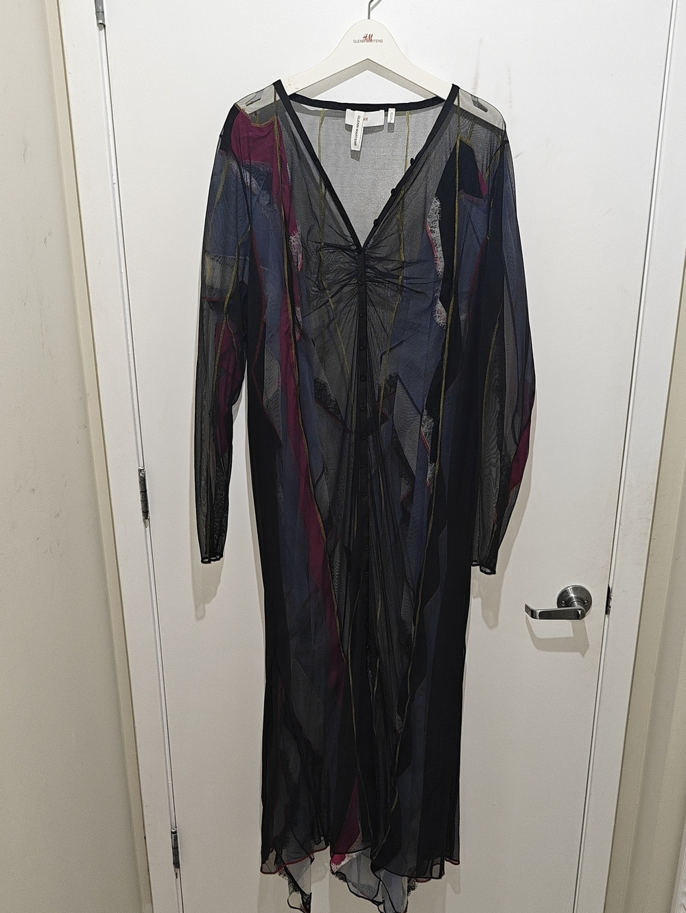 Sheer V-Neck Long Sleeve Maxi Dress in Black and Navy